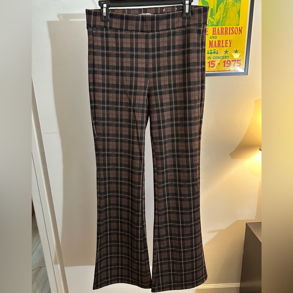 SO Plaid Boot Cut Pants - Brown and Black